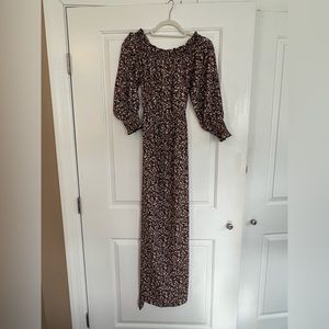 Pink Lily Black Floral Maxi Off the Shoulder Long Sleeve Dress